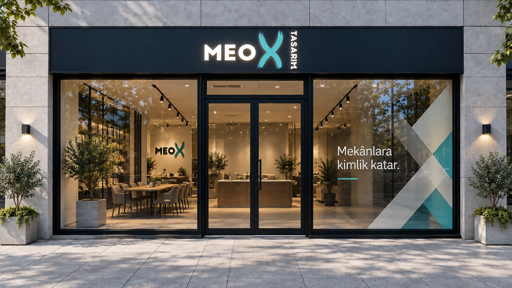 Aynı cephe için hazırlanan tabela ve cam uygulaması
